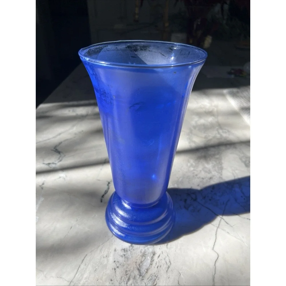 Handblown Cobalt Blue Vase 3 Ring‎ Spool Stem Base 10